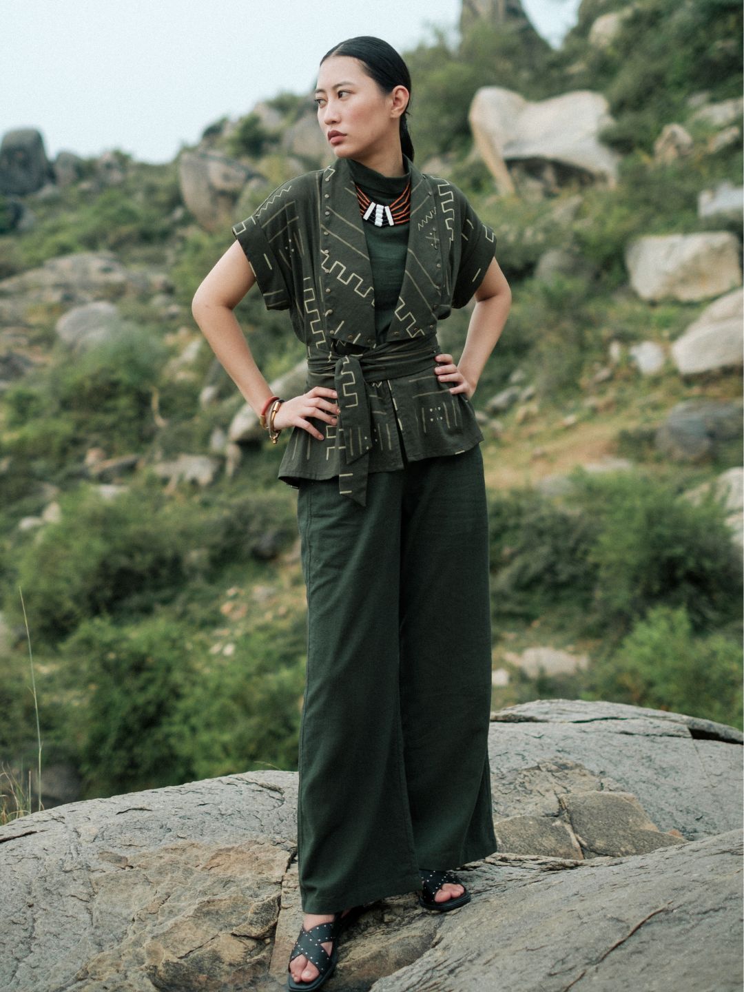 Berlin Shawl collar Top-Mud Print