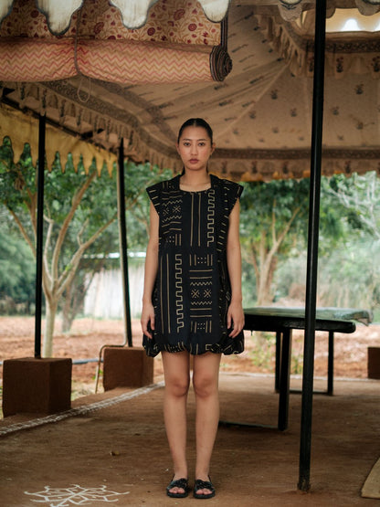 Nara gather dress-Mud Print