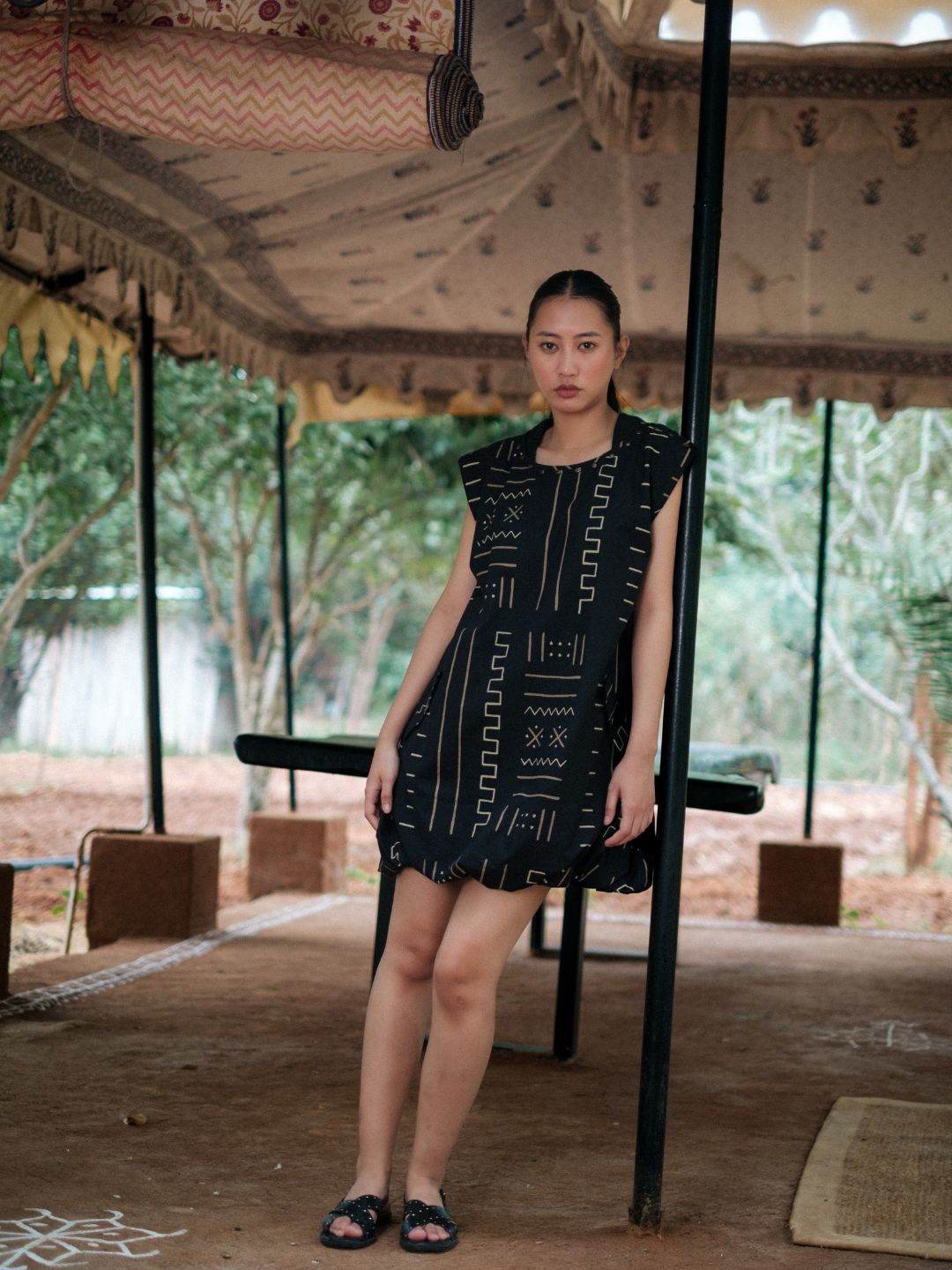 Nara gather dress-Mud Print