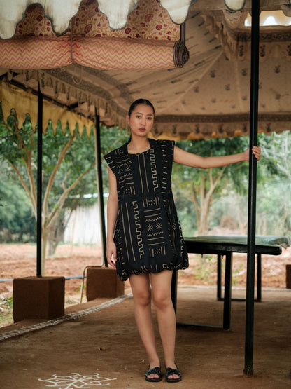 Nara gather dress-Mud Print