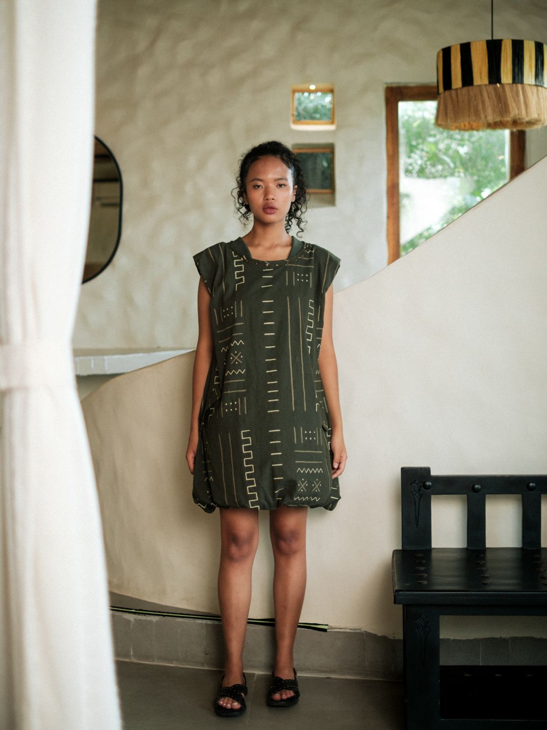 Nara gather dress-Mud Print