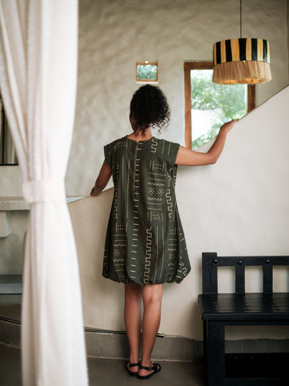 Nara gather dress-Mud Print