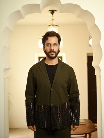 Upcycled Handwoven Ying Yang Blazer - Green