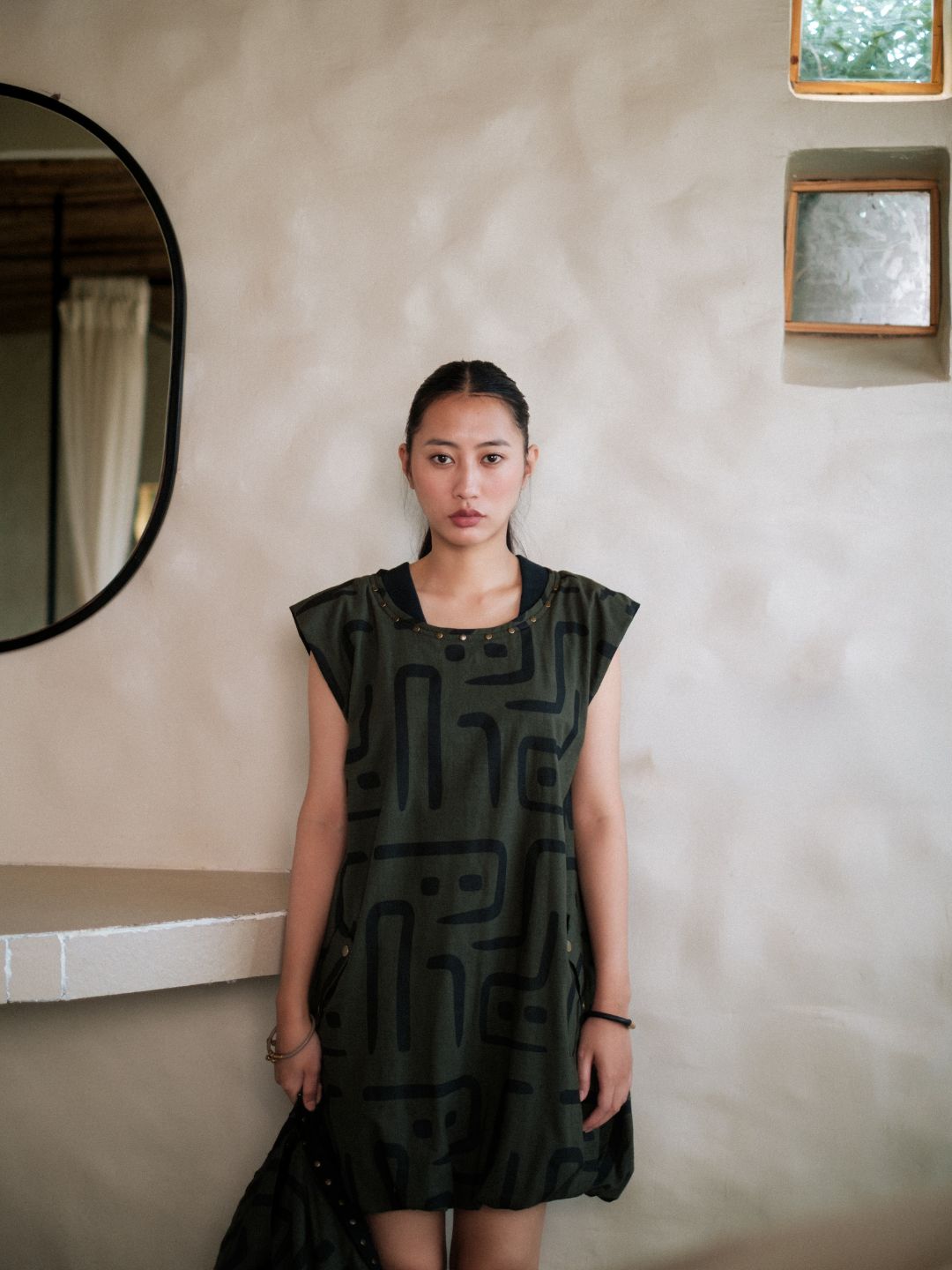 Nara gather dress-Tribal Print