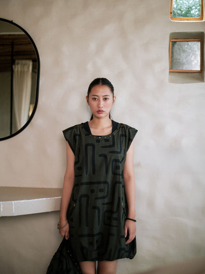 Nara gather dress-Tribal Print