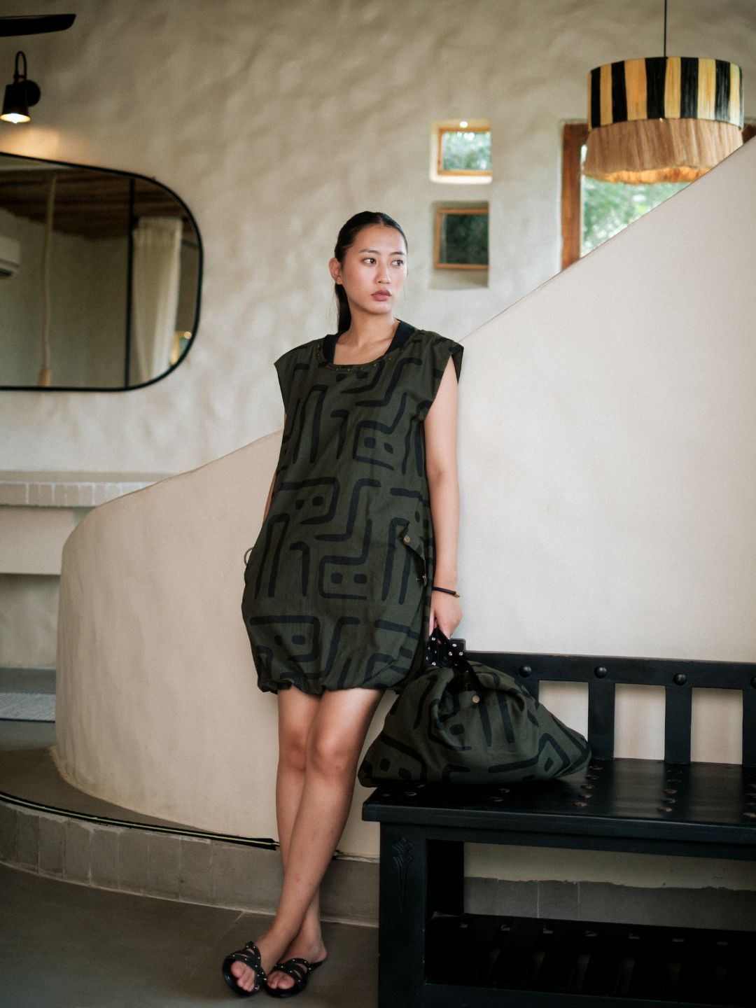 Nara gather dress-Tribal Print