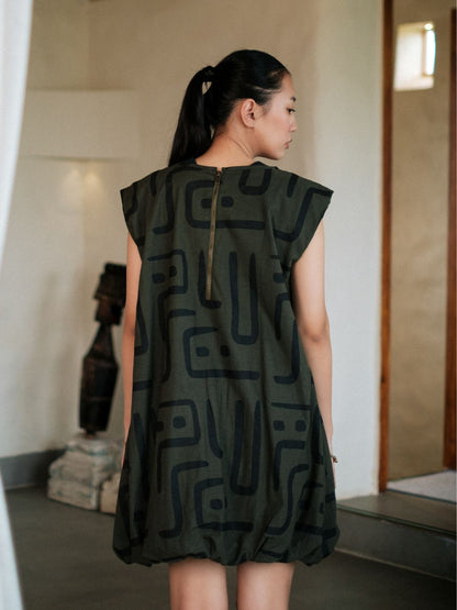 Nara gather dress-Tribal Print