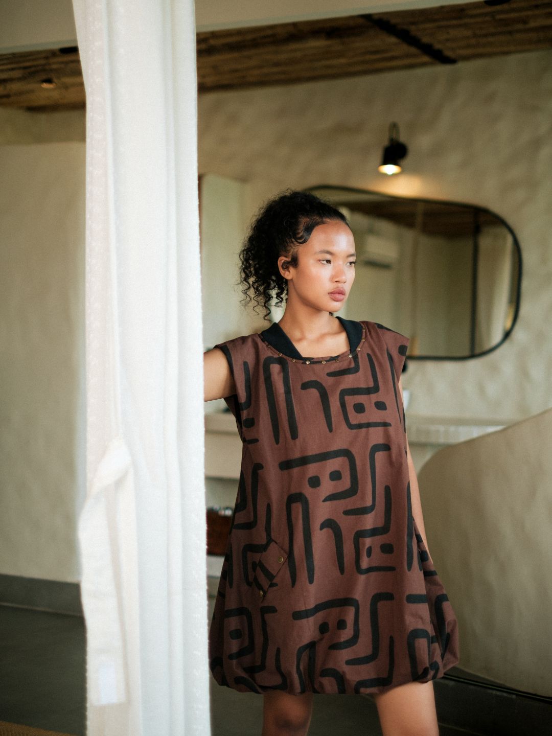 Nara gather dress-Tribal Print