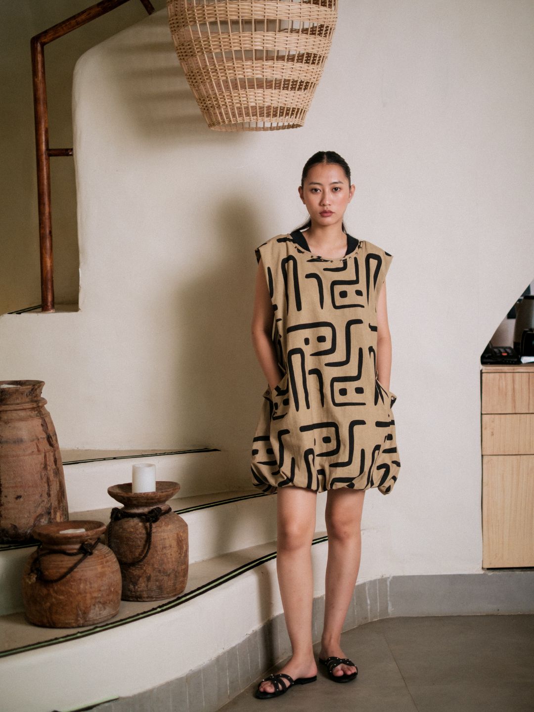 Nara gather dress-Tribal Print