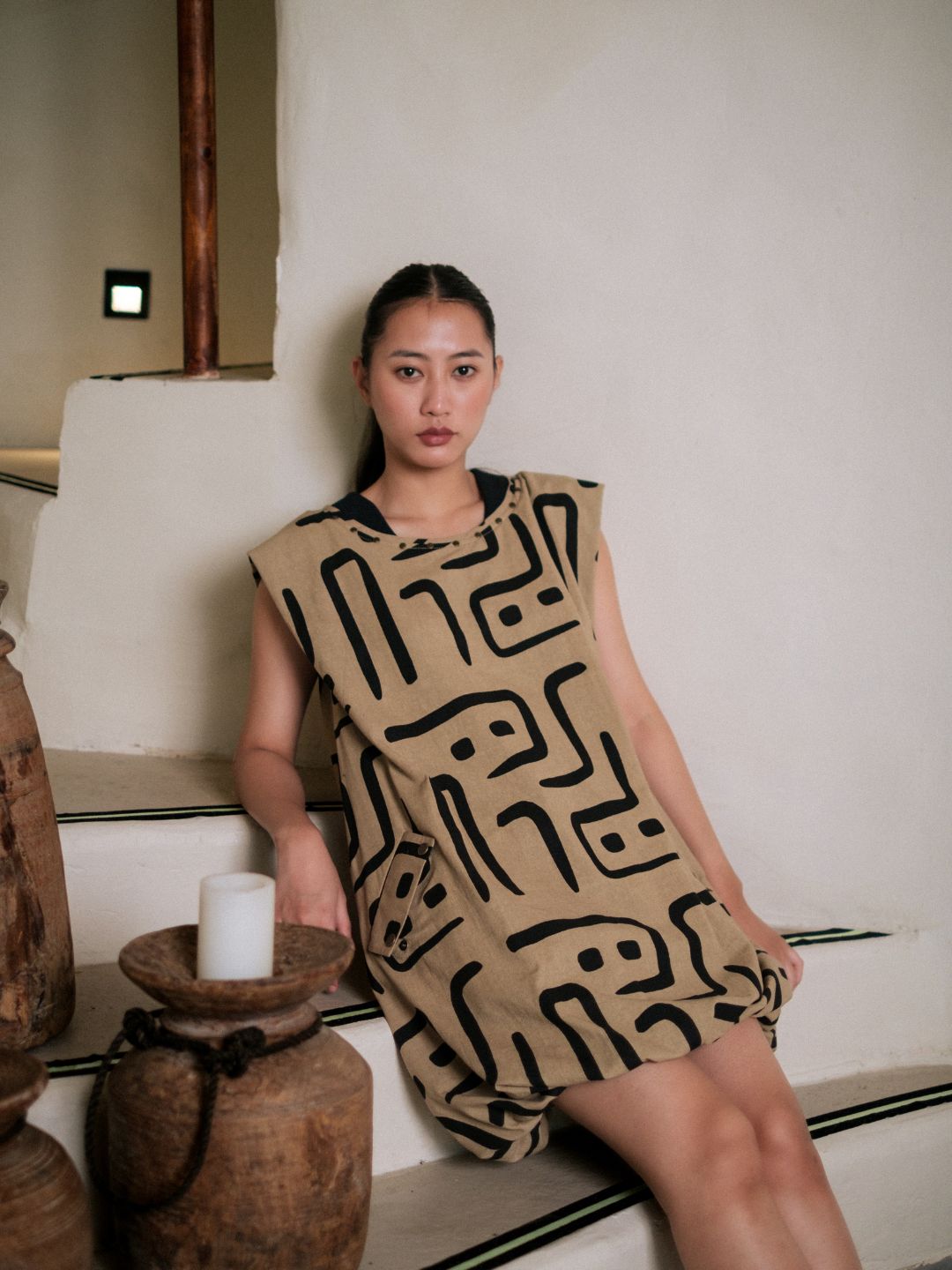 Nara gather dress-Tribal Print
