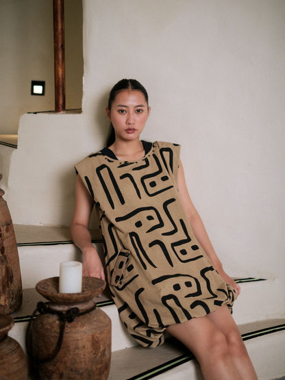 Nara gather dress-Tribal Print