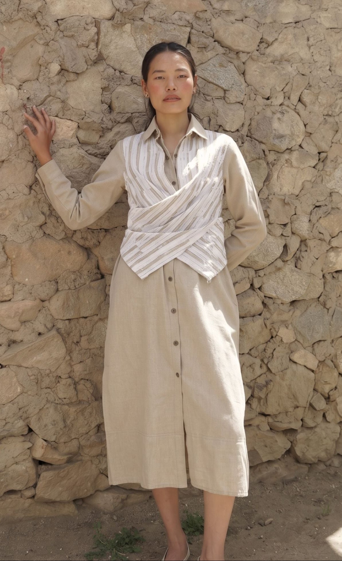 Seattle Textured Long Dress – Sand
