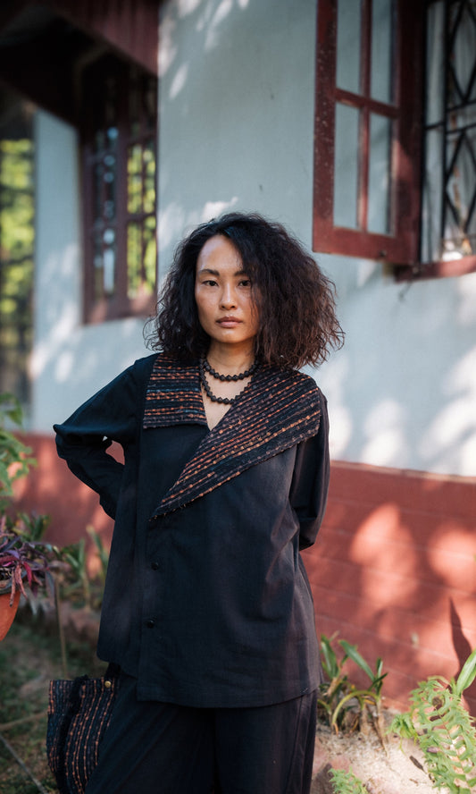 Handwoven Arrow collar shirt - Black Copper