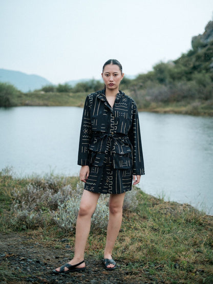 Bodrum Utility Jacket Dress-Mud Print