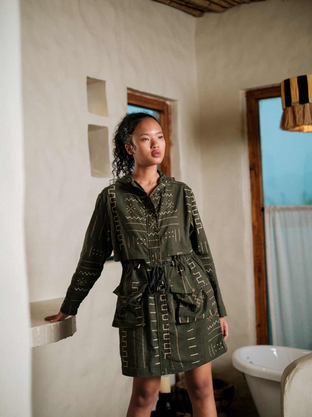 Bodrum Utility Jacket Dress-Mud Print
