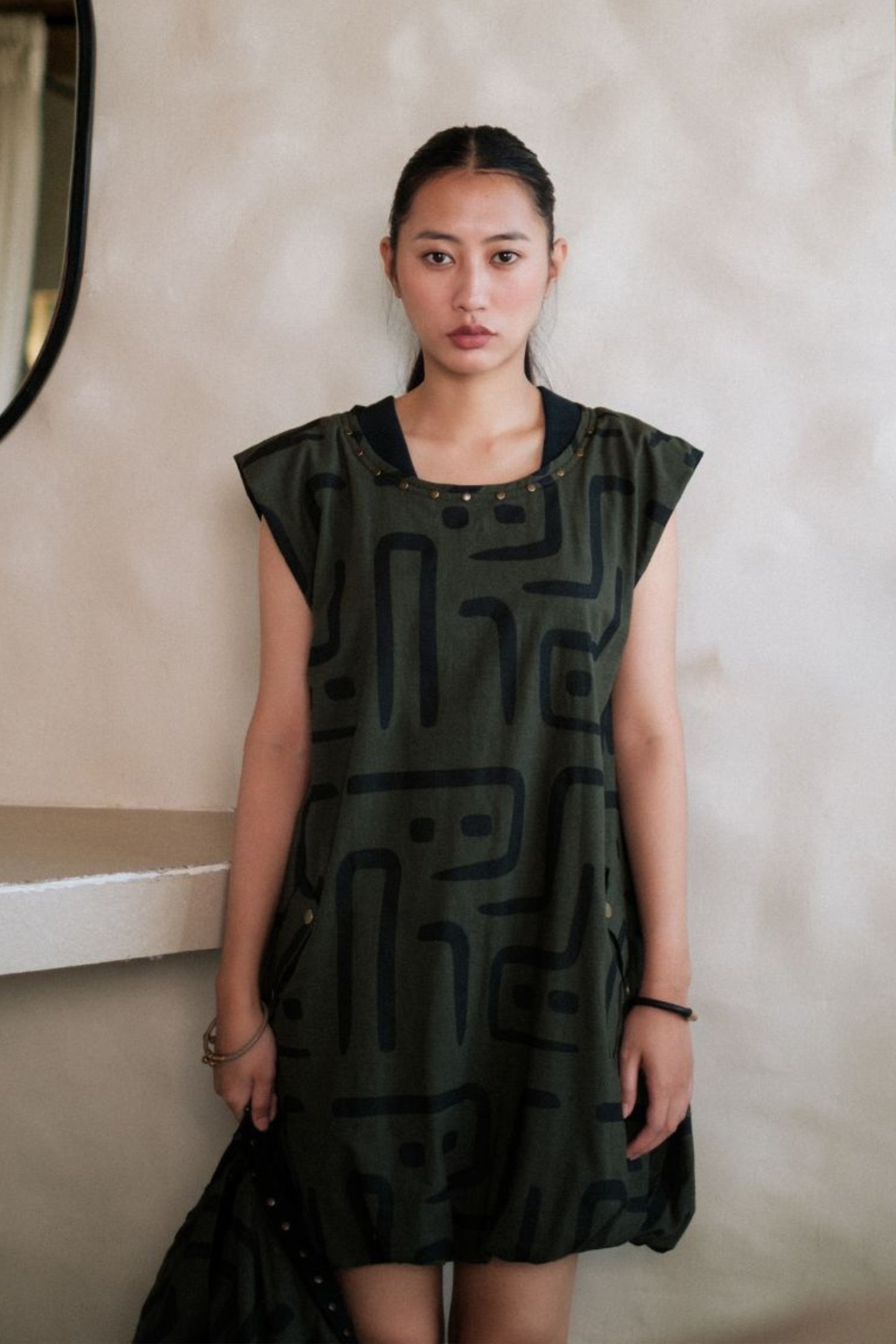 Nara gather dress-Tribal Print
