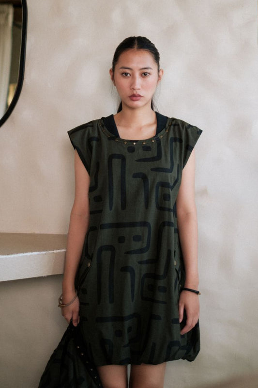 Nara gather dress-Tribal Print