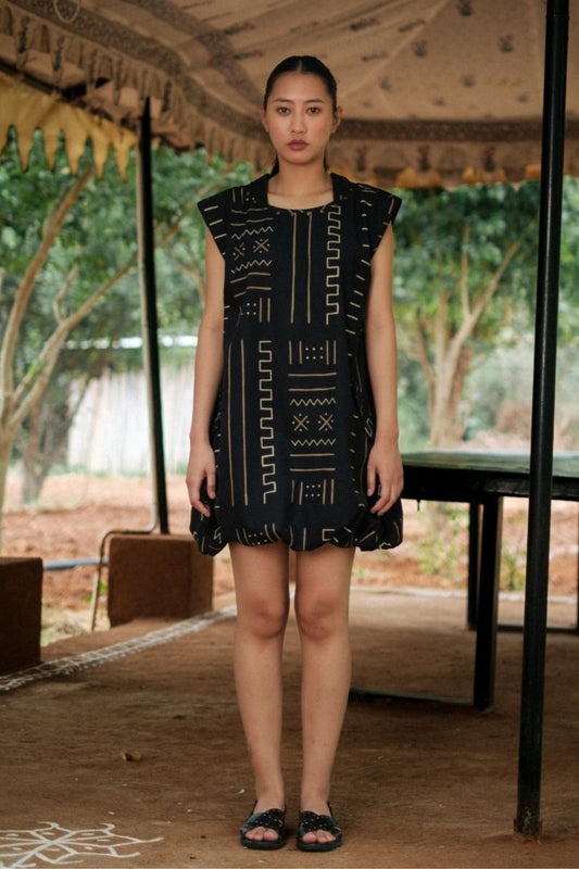 Nara gather dress-Mud Print