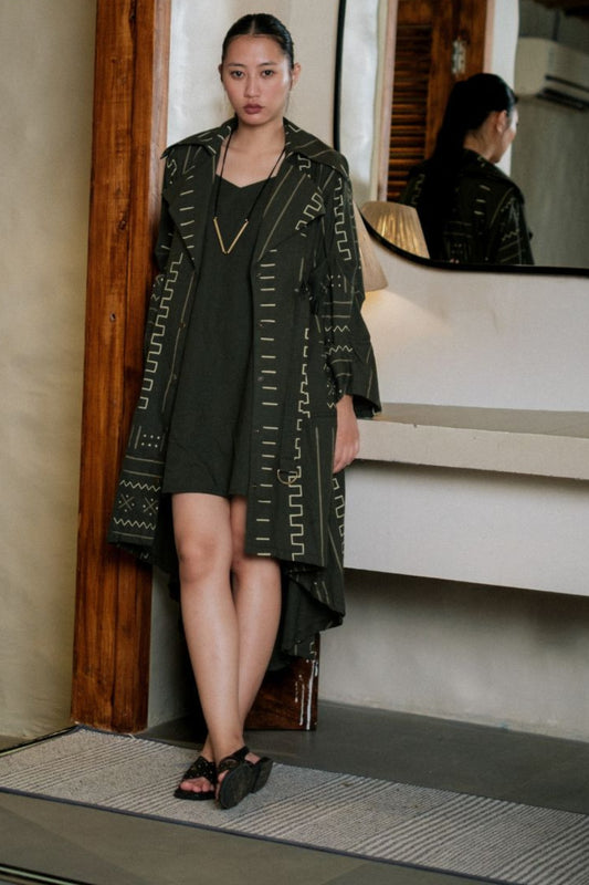 Kobe Long trench-Mud Print