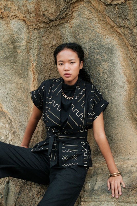 Berlin Shawl collar Top-Mud Print