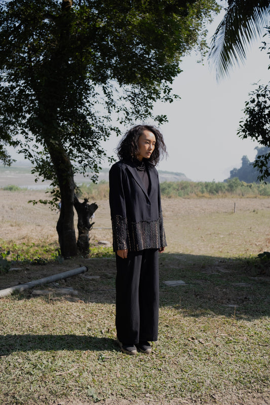 Handwoven Sailor Flared Pants - Black