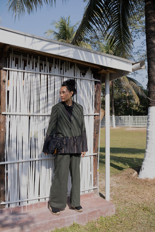 Handwoven Sailor Flared Pants - Green
