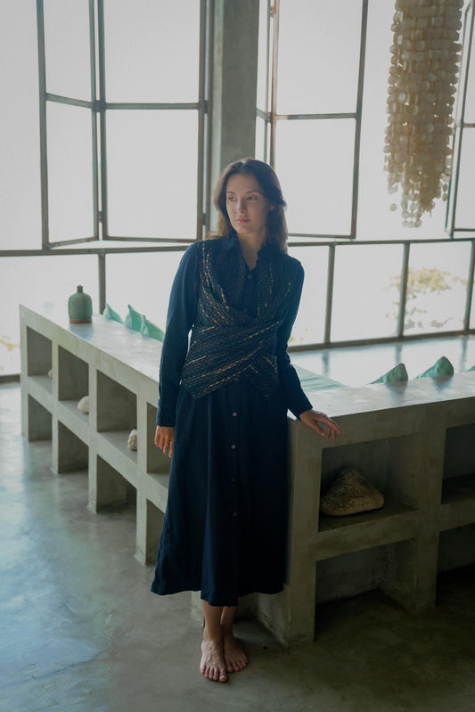 Handwoven Seattle Wrap Long Dress - Black Green